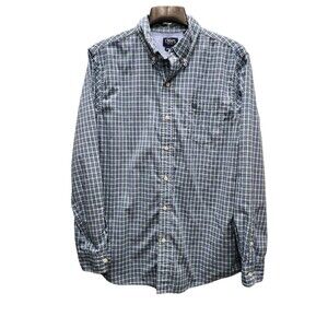 Chaps Button Down Shirt Mens Large Blue Green Plaid Long Sleeve Easy Care Casual